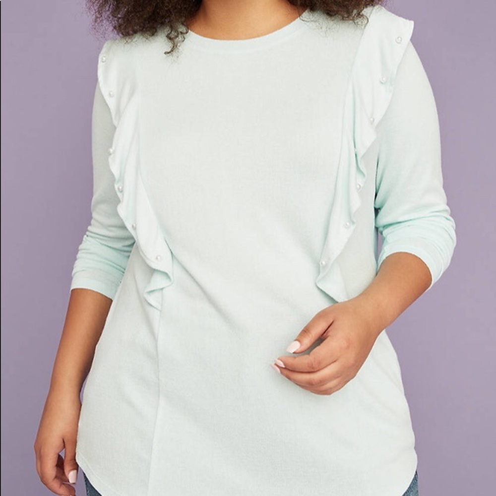 ❌SOLD❌ LANE BRYANT Ruffle Blouse with faux pearls